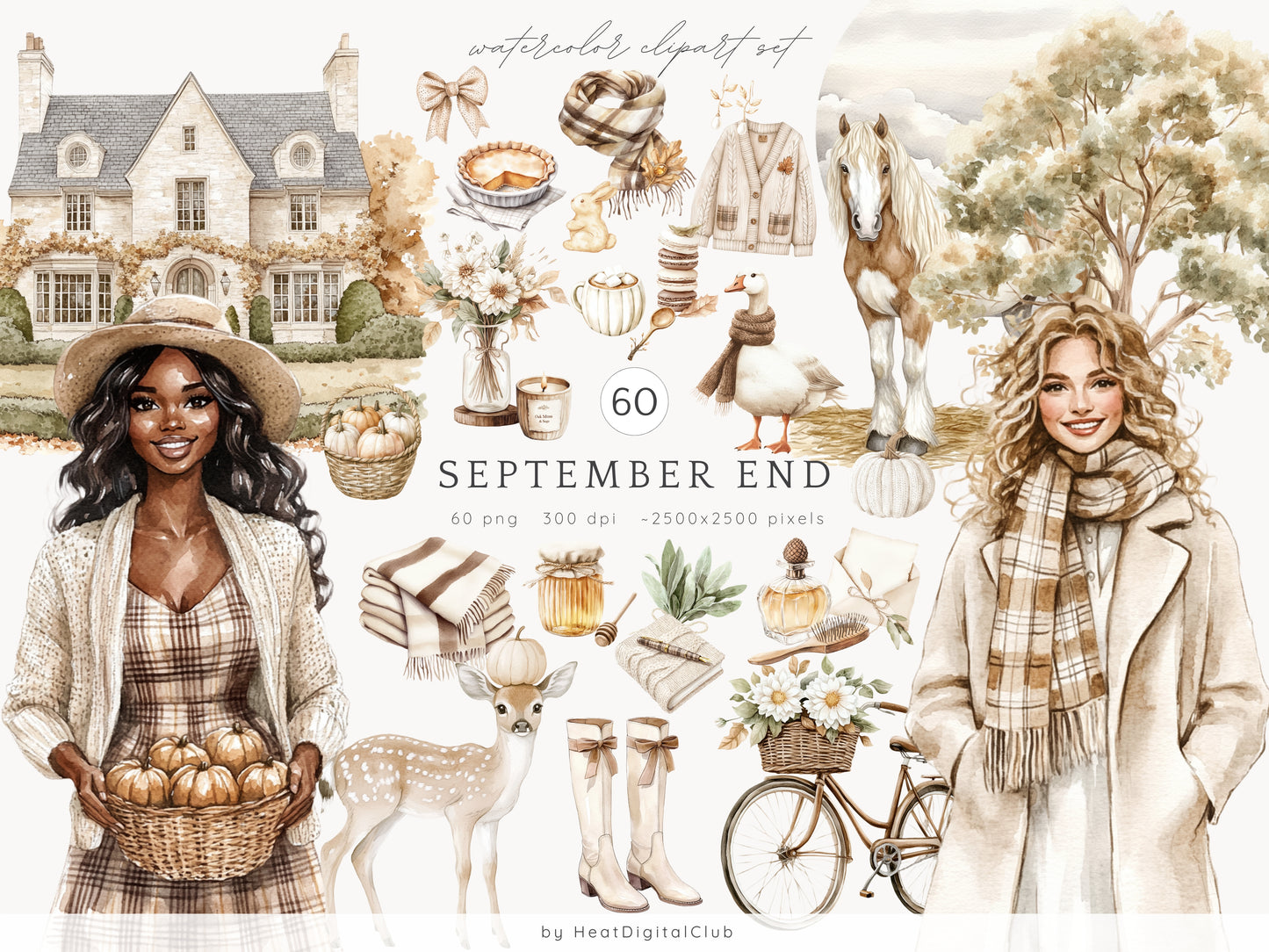September End - Collection Bundle, Neutral Cozy Fall, Pumpkins | 95 PNG/JPEG