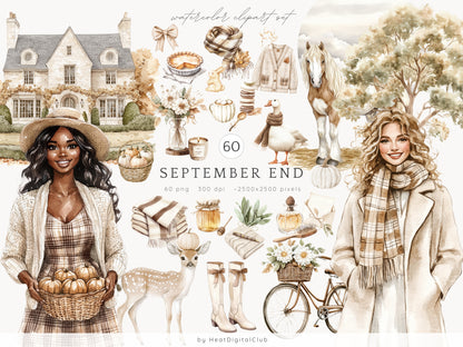 September End - Collection Bundle, Neutral Cozy Fall, Pumpkins | 95 PNG/JPEG