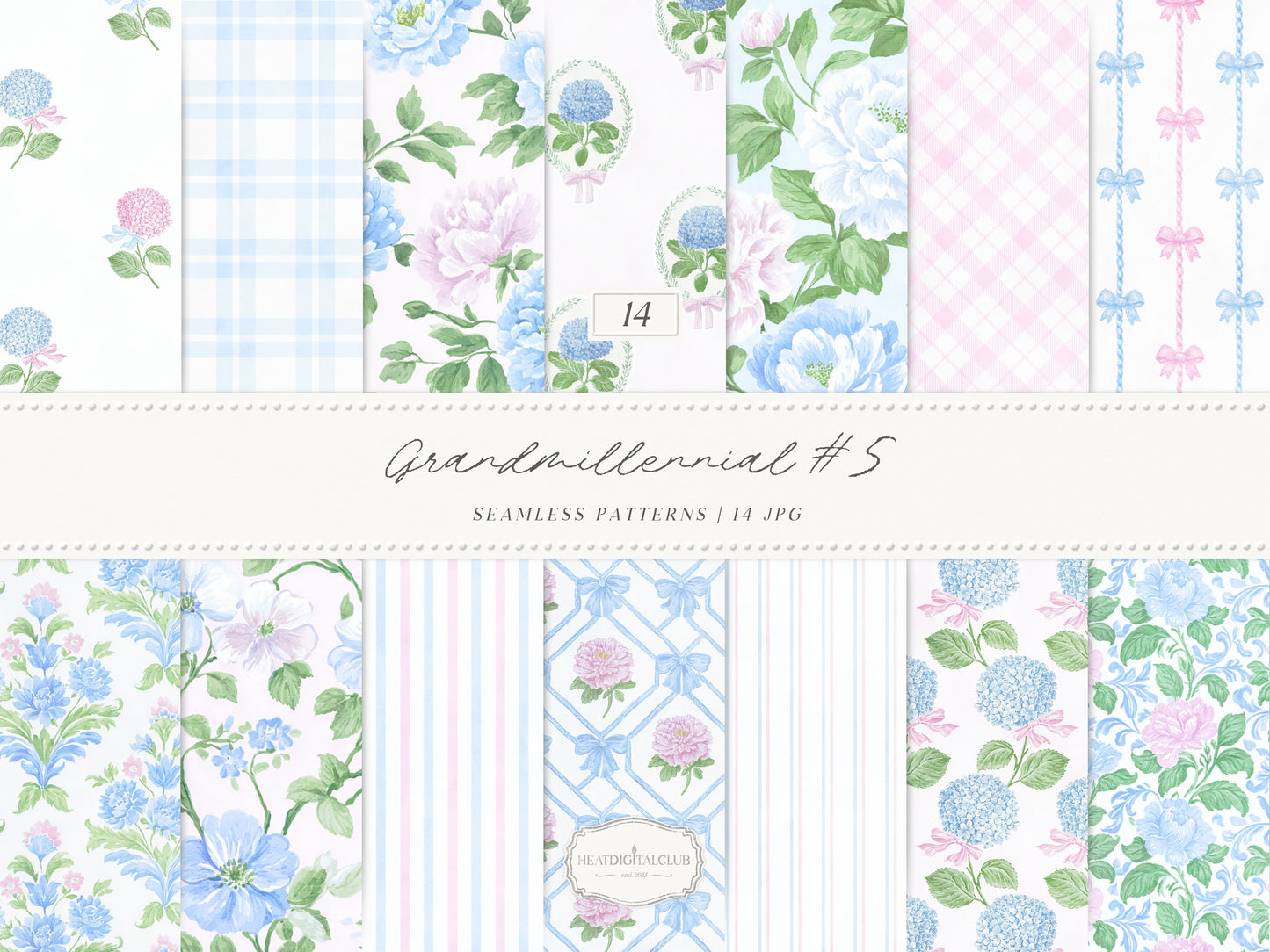 Grandmillennial Part 2 - Seamless Patterns Bundle, Pink Blue Lavender Beige Estate Patterns | 56 JPEG
