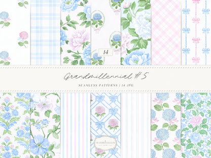 Grandmillennial Part 2 - Seamless Patterns Bundle, Pink Blue Lavender Beige Estate Patterns | 56 JPEG