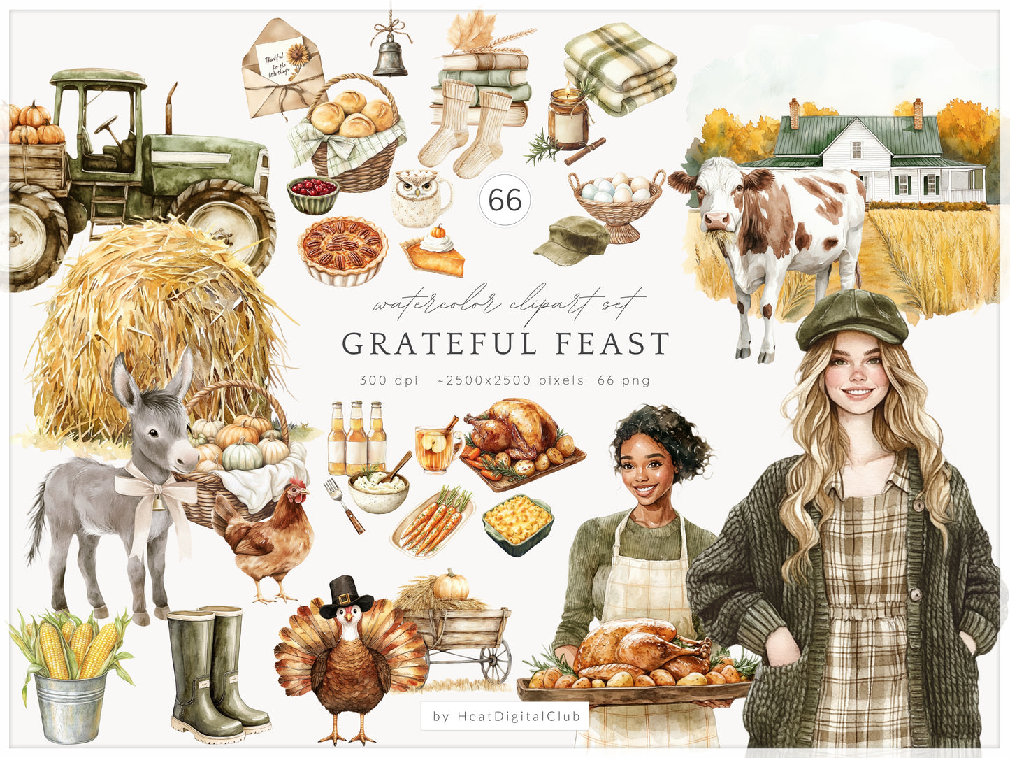 Grateful Feast - Collection Bundle, Thanksgiving Day, Autumn Harvest, Fall | 98 PNG/JPEG