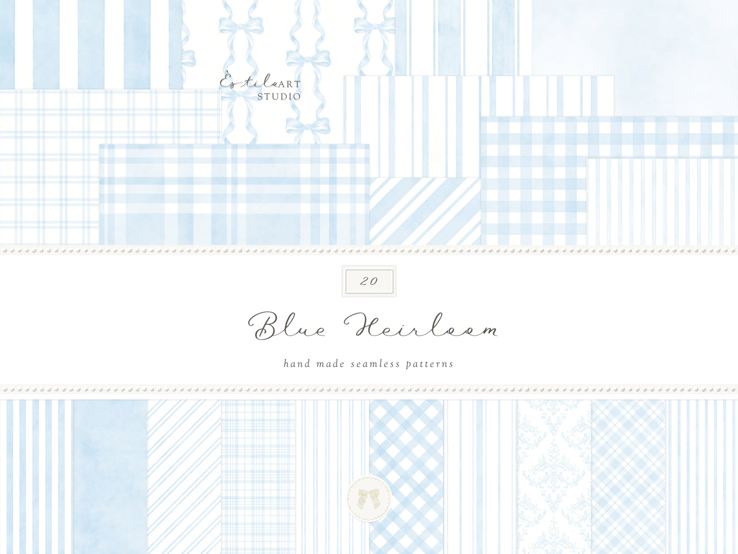 Heirloom - Seamless Patterns Collection, Classic Stripe Gingham Damask Bows, Elegant Digital Paper | 80 JPEG