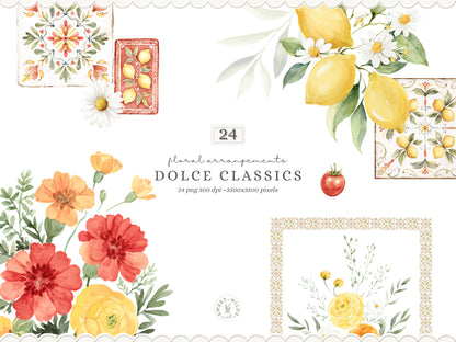 Dolce Classics - Italian Floral Arrangements Clipart, Lemon Flowers, Dolce Vita Florals, Summer Botanical | 24 PNG