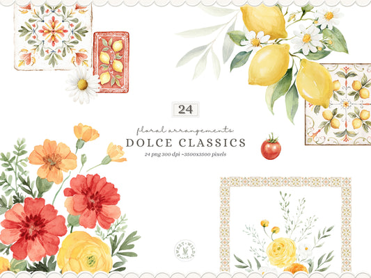Dolce Classics - Italian Floral Arrangements Clipart, Lemon Flowers, Dolce Vita Florals, Summer Botanical | 24 PNG