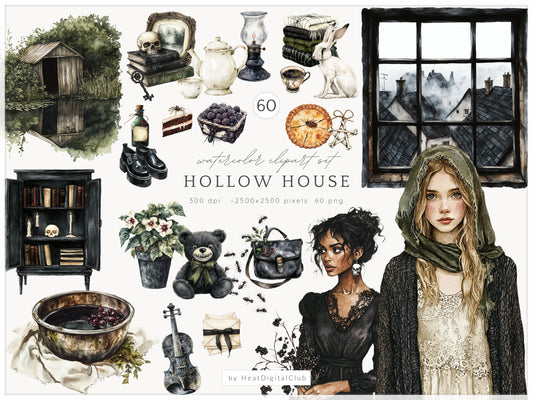 Hollow House - Dark Cottagecore Clipart, Haunted House, Halloween | 60 PNG
