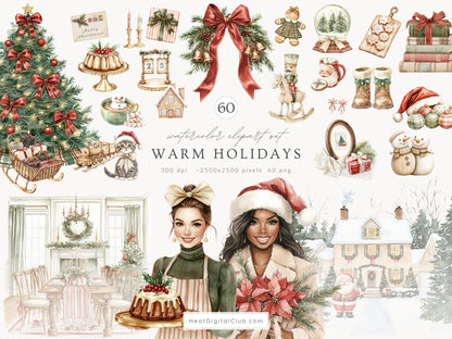 Warm Holidays - Collection Bundle, Cozy Winter, Christmas, Cottagecore | 90 PNG/JPEG