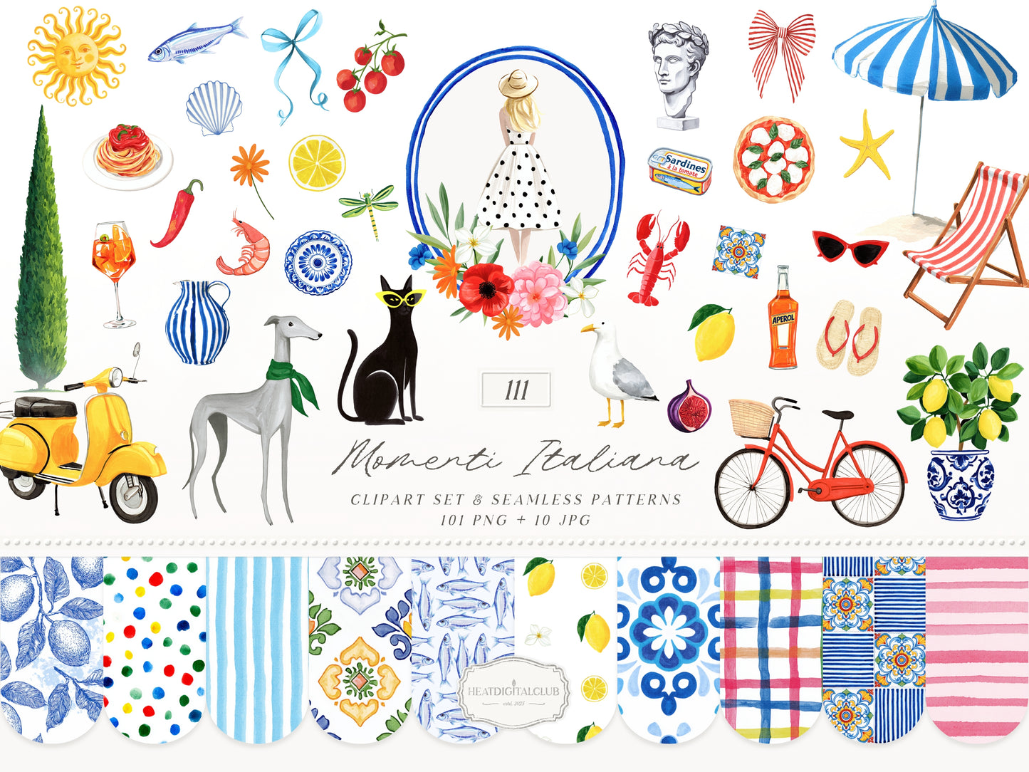 Momenti Italiana -Clipart, Mediterranean Summer, Lemon Italy, Coastal Vacation Elements, Italian Aesthetic, Dolce Vita | 111 PNG/JPEG