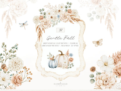 Gentle Fall - Clipart & Seamless Patterns Collection, Cozy Fall, Neutral Autumn, London | 111 PNG/JPEG