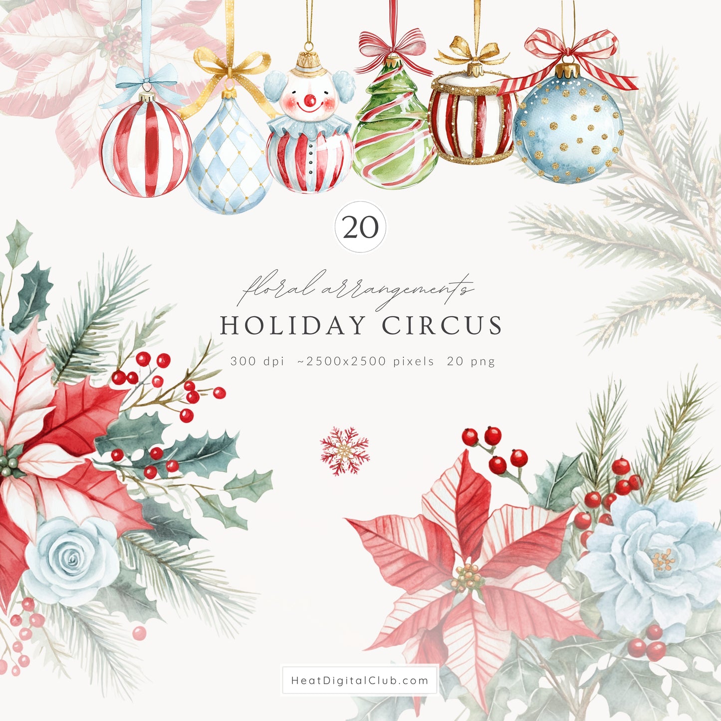 Holiday Circus - Collection Clipart Bundle, Christmas, Festive Animals, Carnival  | 92 PNG/JPEG