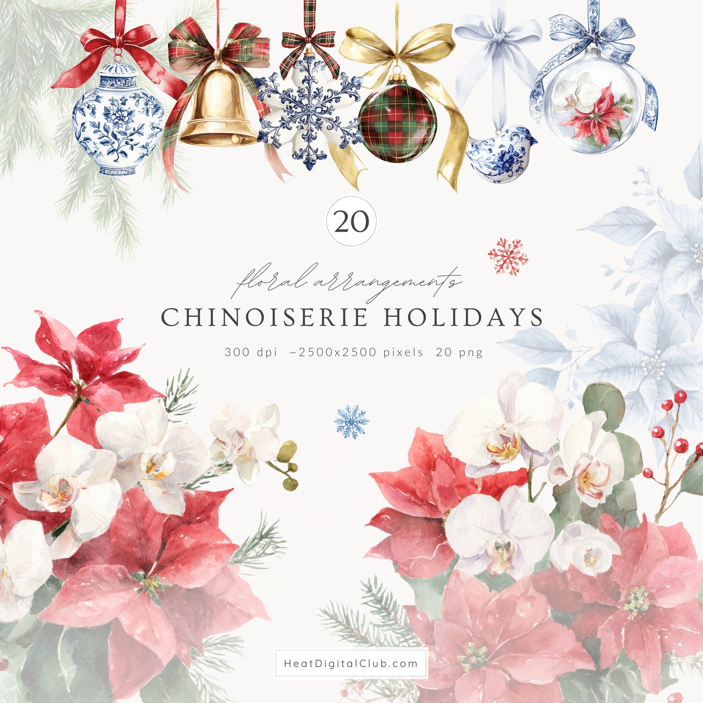Chinoiserie Holidays - Collection Bundle, Christmas, Tartan,  Grandmillennial  | 96 PNG/JPEG