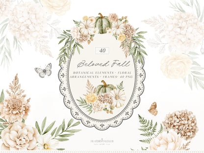 Beloved Fall - Autumn Clipart Bundle, Fall Clipart & Patterns, Floral Set, Cozy Fall Graphics | 114 PNG/JPEG