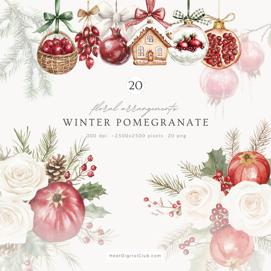 Winter Pomegranate - Floral Arrangements, Christmas Bouquets & Ornaments | 20 PNG