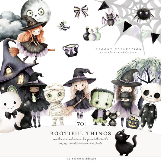 Bootiful Things - Cute Halloween Clipart, Spooky, Witch , Ghosts, Mummy | 70 PNG