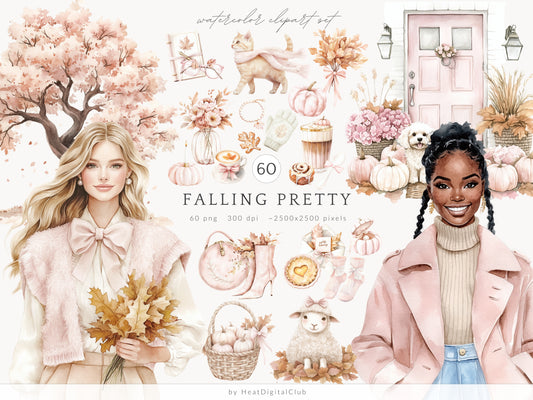 Falling Pretty - Fall Clipart, Autumn, Pink Pumpkins, Coquette | 60 PNG