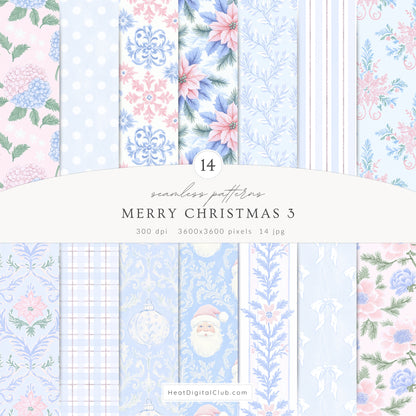 Merry Christmas - Seamless Patterns Bundle, Grandmillennial Holiday, Stripes, Plaid | 56 JPEG