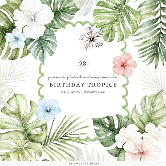 Birthday Tropics - Floral Arrangements Clipart, Jungle, Safari | 23 PNG