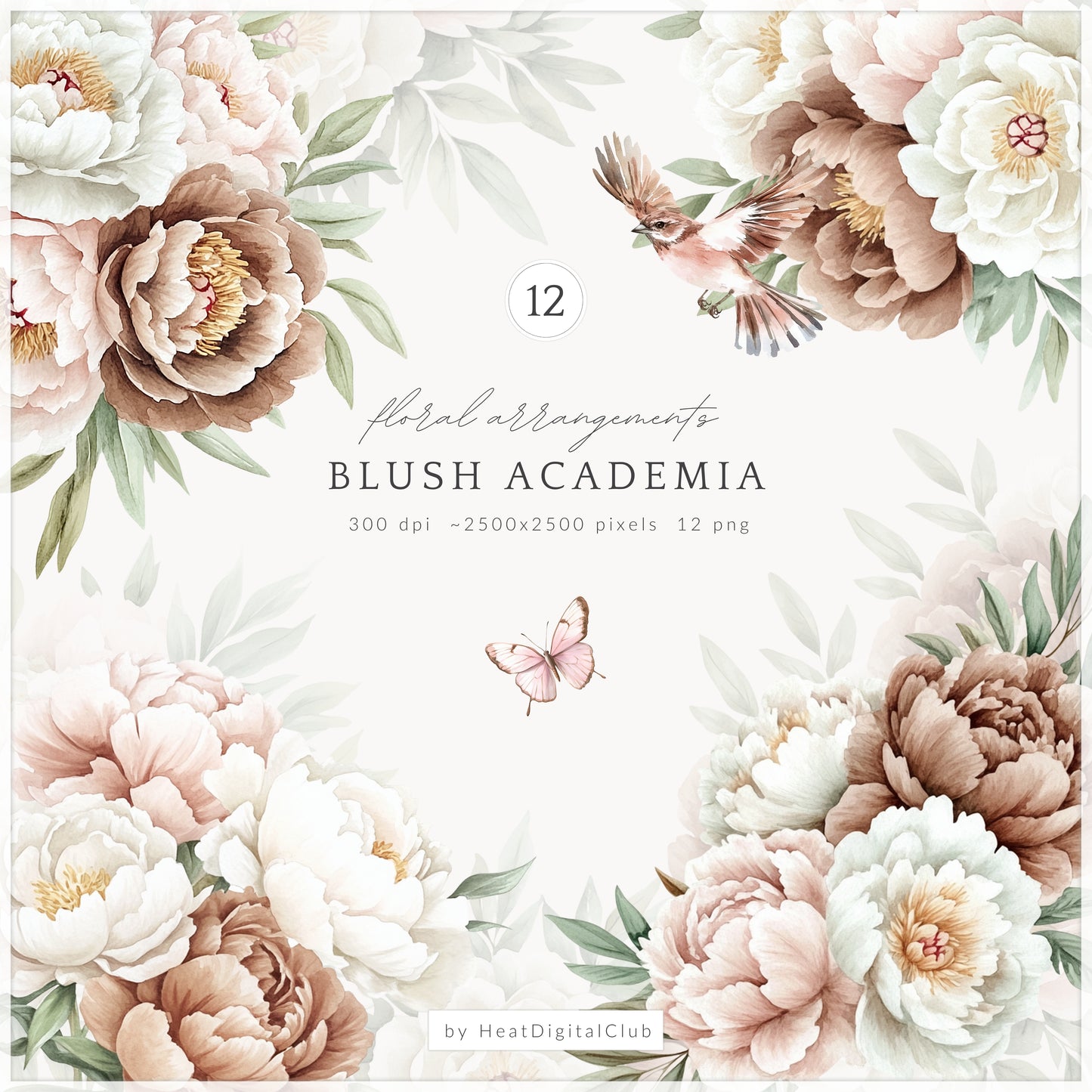 Blush Academia - Floral Arrangements, Peonies, Light Academia Flowers | 12 PNG