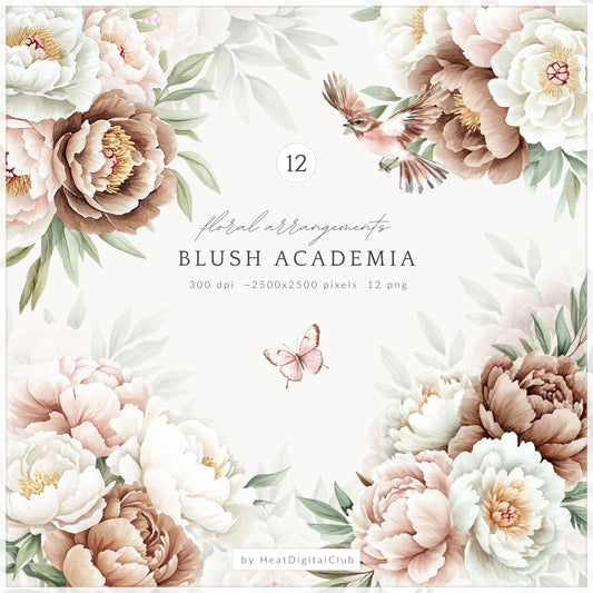 Blush Academia - Floral Arrangements, Peonies, Light Academia Flowers | 12 PNG