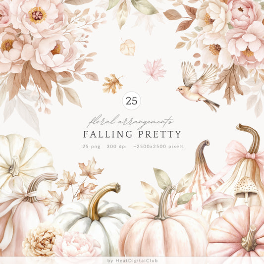 Falling Pretty - Floral Arrangements Clipart, Flowers, Autumn Leaves | 25 PNG