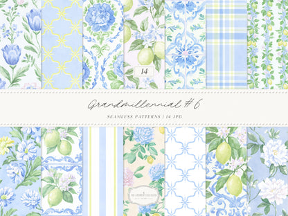 Grandmillennial Part 2 - Seamless Patterns Bundle, Pink Blue Lavender Beige Estate Patterns | 56 JPEG