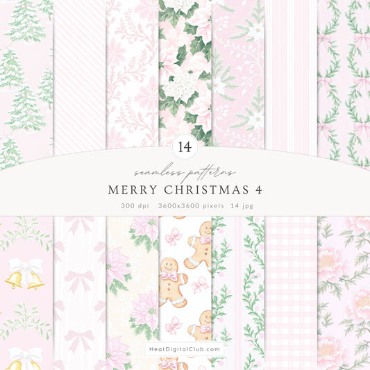 Merry Christmas - Seamless Patterns Set 4, Grandmillennial Holiday, Stripes, Plaid | 14 JPEG