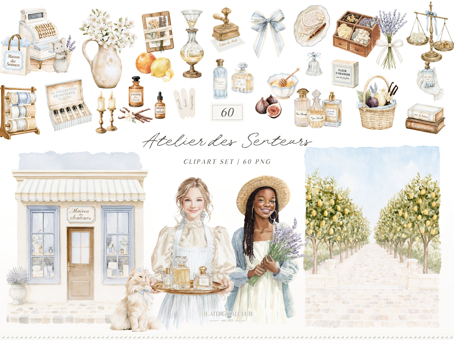 Atelier Des Senteurs - Watercolor French Perfume Clipart, Perfume Boutique | 60 PNG