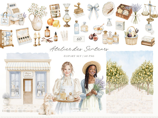 Atelier Des Senteurs - Watercolor French Perfume Clipart, Perfume Boutique | 60 PNG