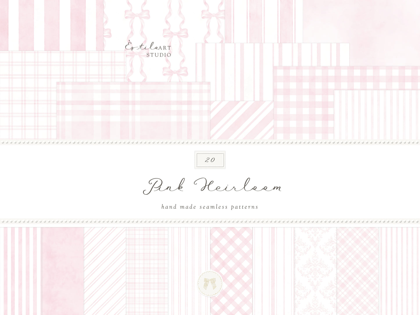 Heirloom - Seamless Patterns Collection, Classic Stripe Gingham Damask Bows, Elegant Digital Paper | 80 JPEG