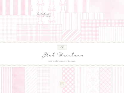 Heirloom - Seamless Patterns Collection, Classic Stripe Gingham Damask Bows, Elegant Digital Paper | 80 JPEG
