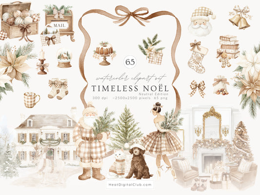 Timeless Noël -  Cozy Neutral Winter Clipart, Christmas, Grandmillennial Cottagecore | 65 PNG/JPEG