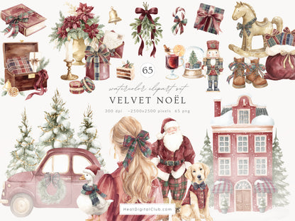 Velvet Noël - Collection Clipart, Christmas, Grandmillennial Cottagecore | 115 PNG/JPEG