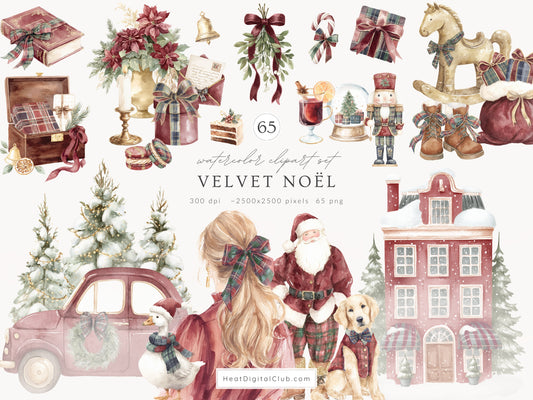 Velvet Noël - Clipart, Cozy Winter Holiday, Christmas, Grandmillennial Cottagecore | 65 PNG