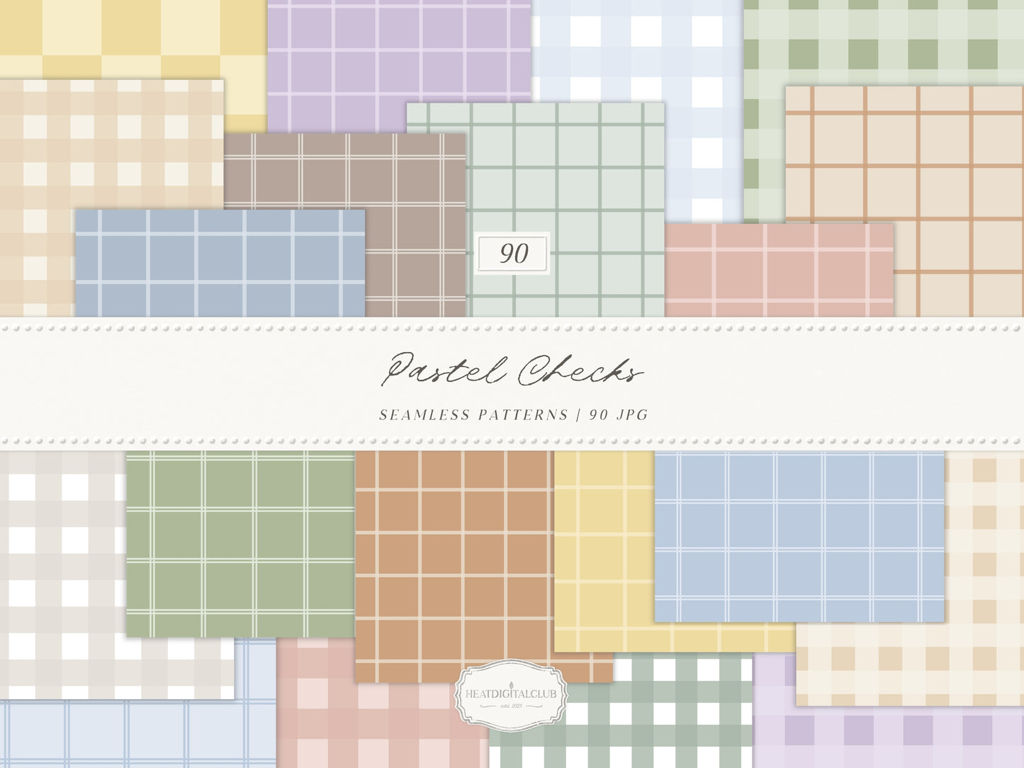 Pastel Checks Seamless Patterns, Modern Gingham Plaid Collection | 90 JPEG