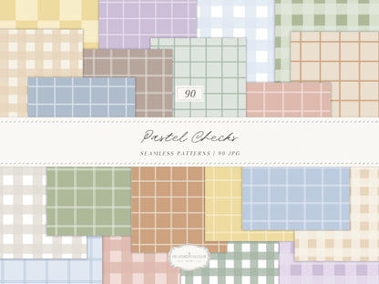 Pastel Checks Seamless Patterns, Modern Gingham Plaid Collection | 90 JPEG