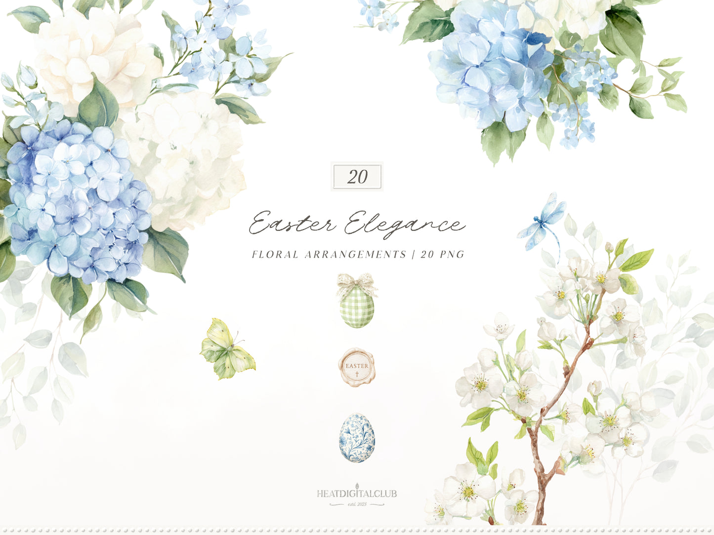 Easter Elegance - Floral Arrangements Clipart, Hydrangea Bouquets, Spring Floral | 20 PNG