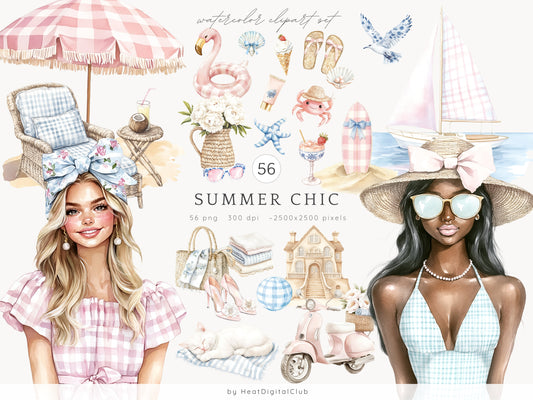 Summer Chic – Grandmillennial Vacation Clipart Set | 56 PNG