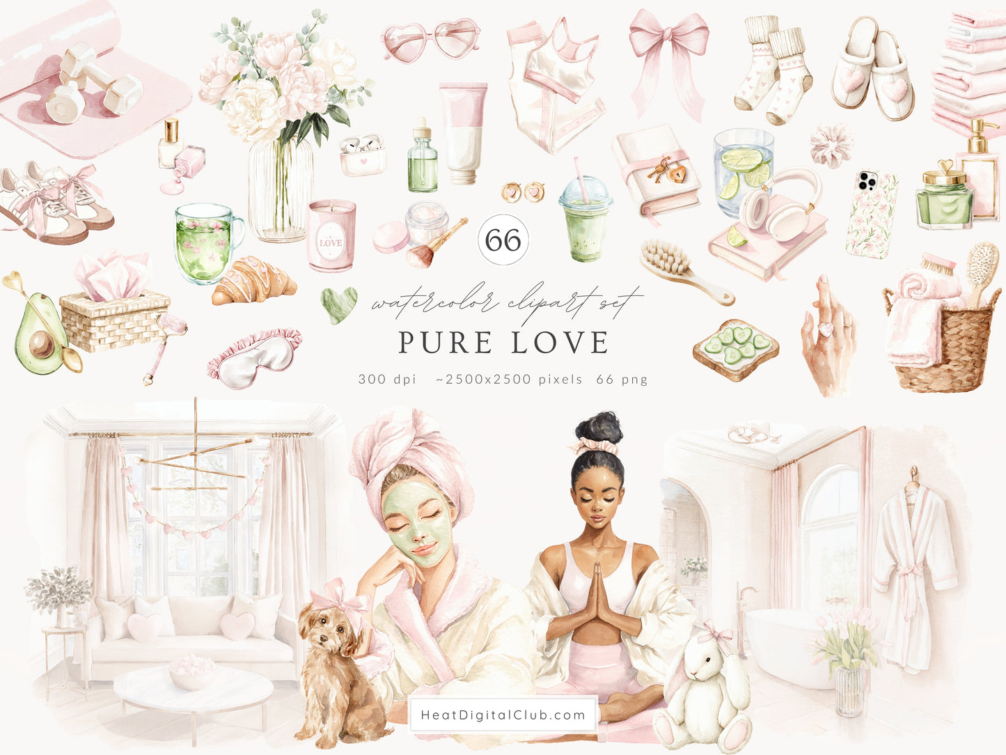 Pure Love - Collection Bundle, Self Love, Wellness Spa Coquette, Valentines Day, Feminine | 106 PNG/JPEG