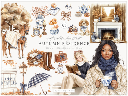 Autumn Residence -  Elegantl Clipart, Grandmillennial Fall Clipart | 61 PNG