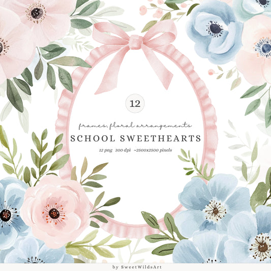 School Sweethearts - Back to School Floral Arrangements, Flowers, Grandmillennial | 12 PNG