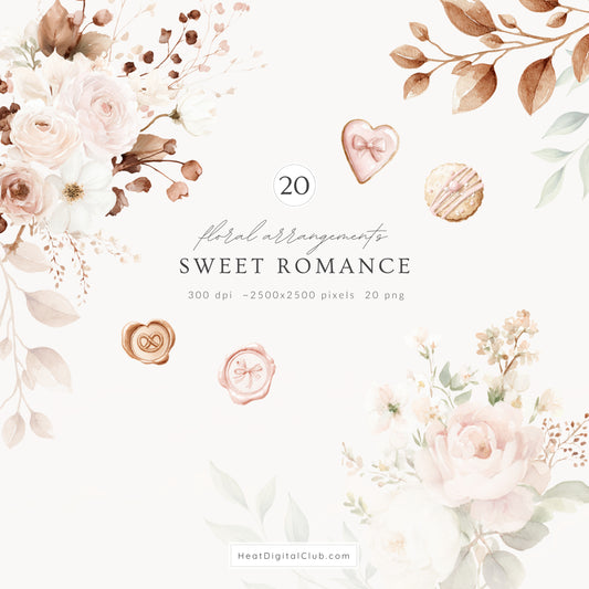 Sweet Romance -  Floral Arrangements, Valentine's Day, Soft Pink Beige Flowers, Romantic | 20 PNG