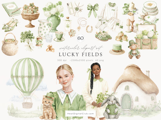 Lucky Fields - St.Patrick’s Day Clipart, Irish, Green St Patricks Day, Cottagecore | 60 PNG