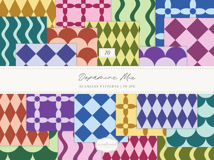 Dopamine Mix - Colorful Bold Geometric Seamless Patterns, Paper Collection | 70 JPEG