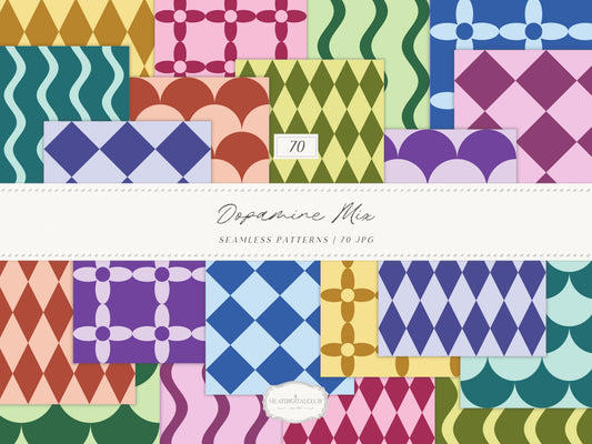 Dopamine Mix - Colorful Bold Geometric Seamless Patterns, Paper Collection | 70 JPEG