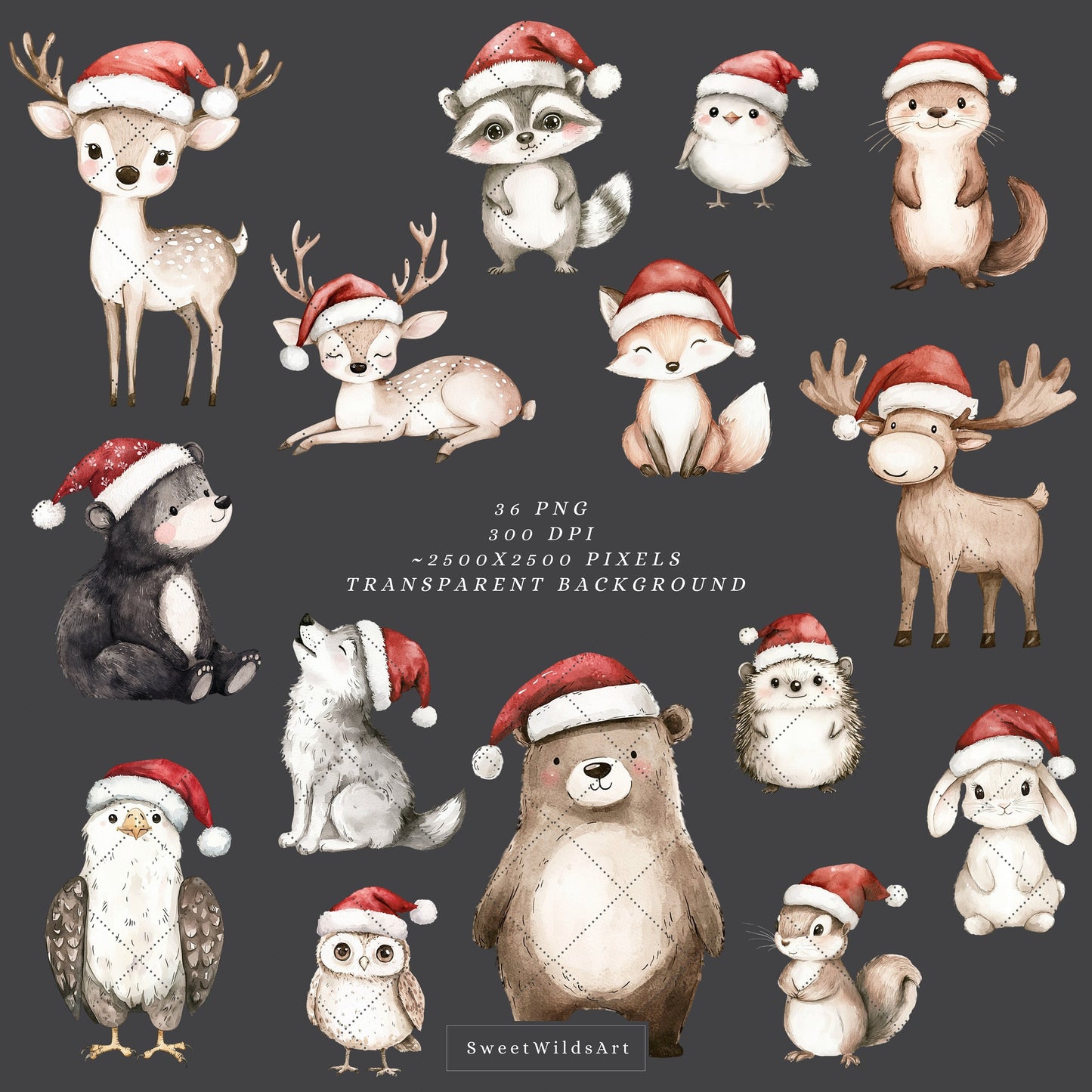 Woodland Friends - Cute Xmas Animals, Christmas Babies Clipart, Winter | 36 PNG