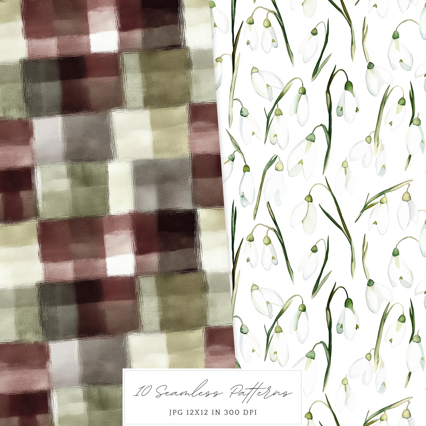 Early Spring - Seamless Patterns, Moody Pattern, Snowdrops | 10 JPEG