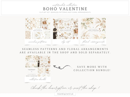 Boho Valentine - Romantic Clipart, Rustic Love | 55 PNG
