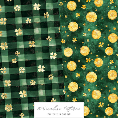 Shamrock Party - Seamless Patterns, St. Patrick's Day, Floral | 10 JPEG