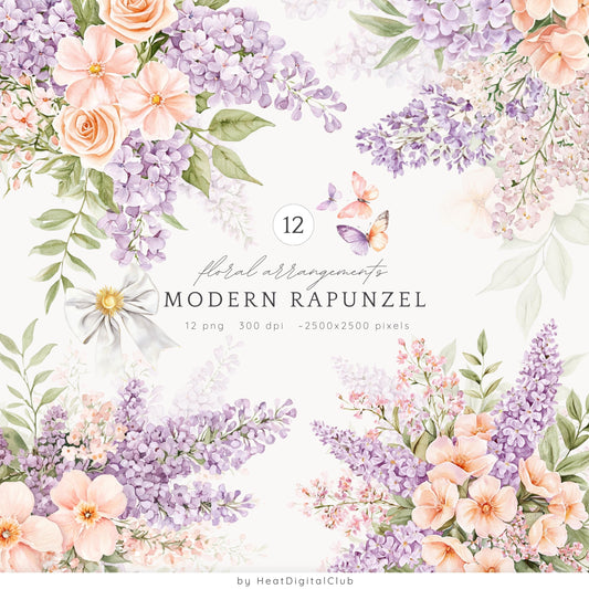 Modern Rapunzel - Floral Arrangements ClipArt, Lilac Flowers | 12 PNG