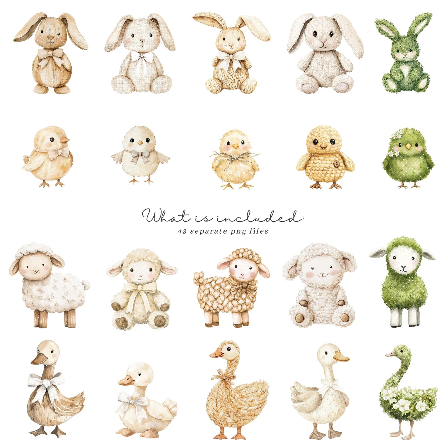 Natural Easter - Cute Easter Clipart, Bunny, Chick, Sheep, Egg, Floral | 43 PNG