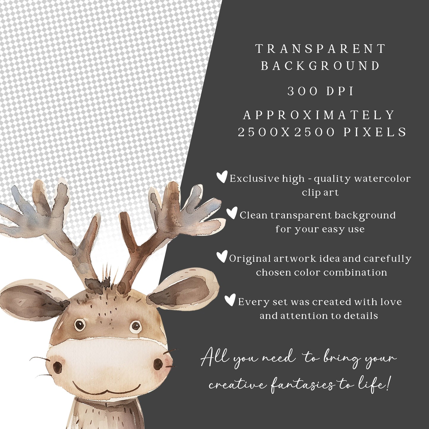 Woodland Portraits - Cute Animals Clipart, Baby Shower, Nursery, Boho Forest | 20 PNG